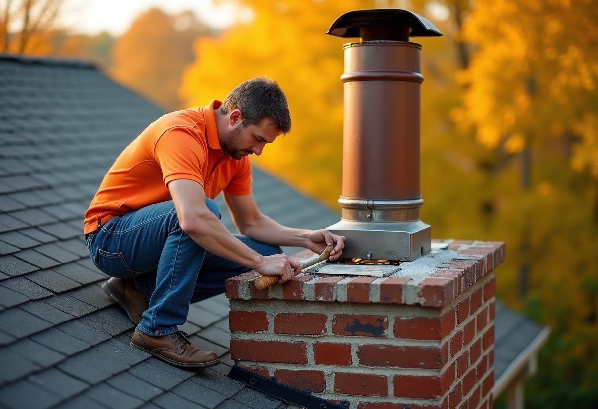 Technician repairing a brick chimney crown — Gaithersburg